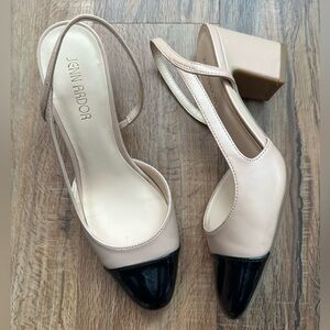 Jenn Ardor Chanel-style Black and Cream 1.5”/2” Kitten Heels
